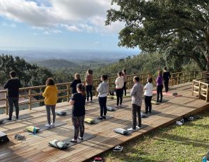 yoga in Portugal with mountain views