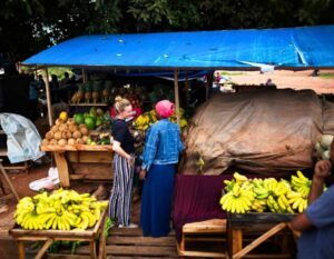 fruiten kopen op de markt in Tanzania