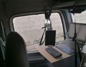 workstation in the camper with laptop
