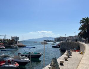 center of Sarande with boats and sea