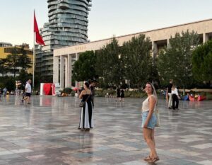 alieke on the main square in central Tirana
