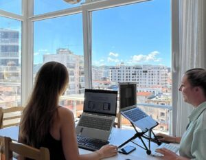 digital nomads Alieke and Danielle work with a view in Tirana