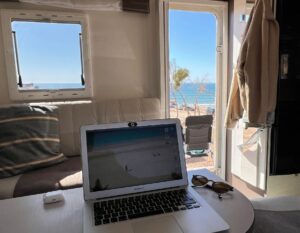 working on the laptop from the RV
