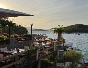 restaurant with sea view in Ksamil with sunset