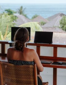 remote aan het werk op 2 schermen