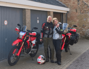 Rhodee works online while traveling the world on motorcycle