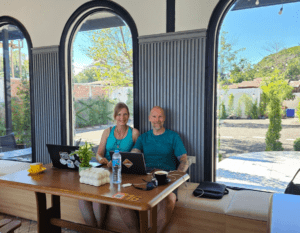 rhodee with her husband remote working