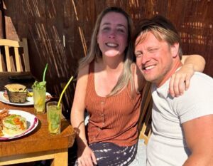 Alieke and Henno at a restaurant in Morocco